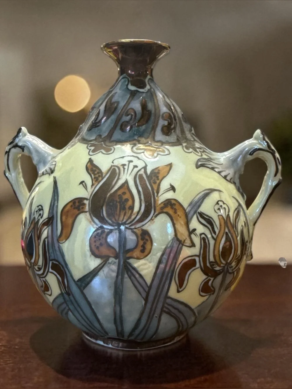 Antique Art Nouveau Iris Vase Ernst Wahliss Amphora Zsolnay Style 6.5”